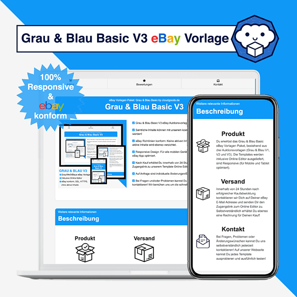 Ebay Template Paket Grau Blau Basic 3 Auktionsvorlagen Editor